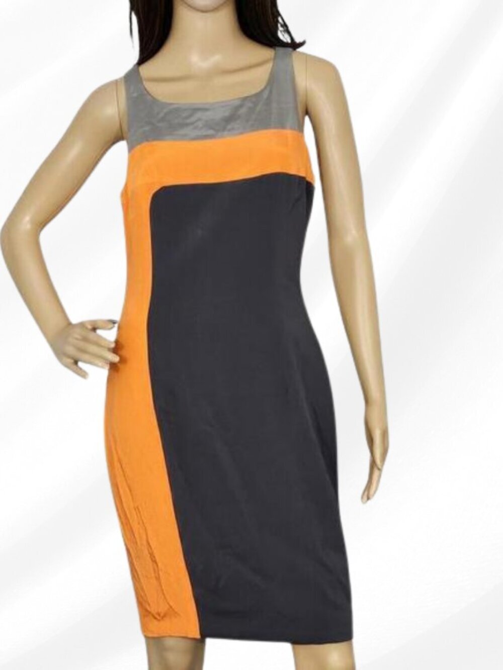 Jay Godfrey Grey, Orange & Black Colorblock Sleeveless Silk Dress Size 8